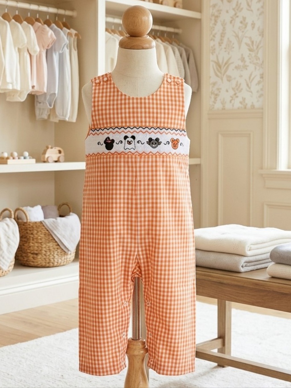 Angeline Kids Orange Gingham Halloween Mickey Jon-Jon